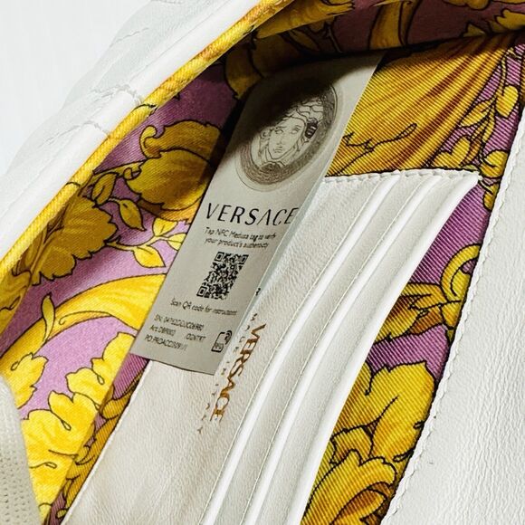 NWT Versace Virtus Mini White Quilted Leather Crossbody Bag with Gold Chain - Picture 13 of 15
